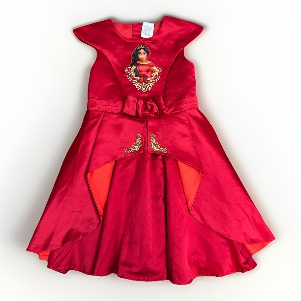 Disney Store Elena of Avalor Party Dress Size 7/8 Red Gold Layered Skirt